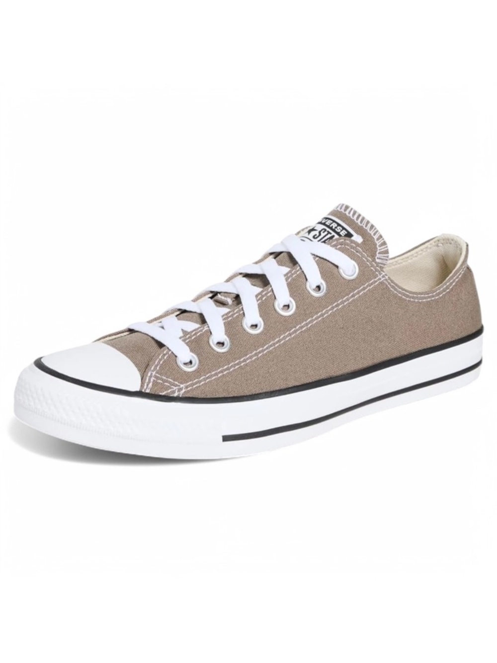 Converse Chuck Taylor All Star low-top sneakers in a taupe or beige color.